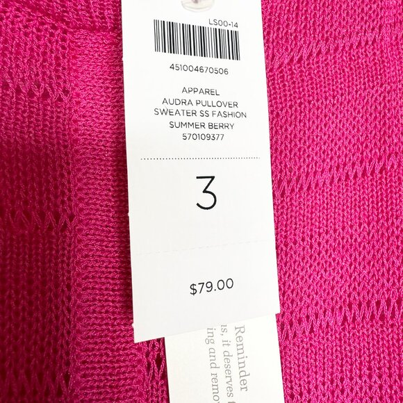NWT Chico's Audra Pullover Sweater Summer Berry Size 3 Short Sleeve Office Pink - Picture 5 of 10